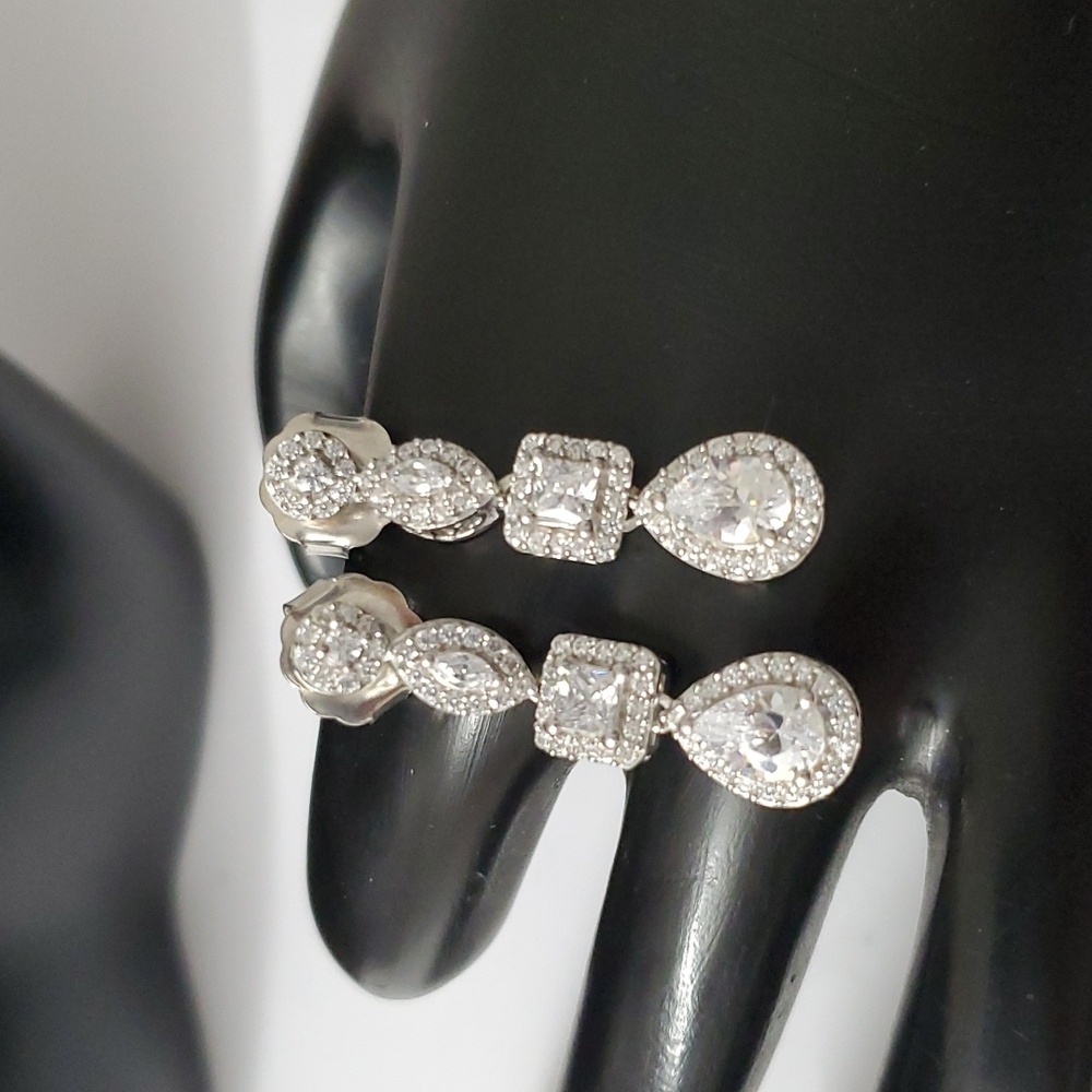 Sterling Silver 925 Solitaire Dangle Earrings - image 1